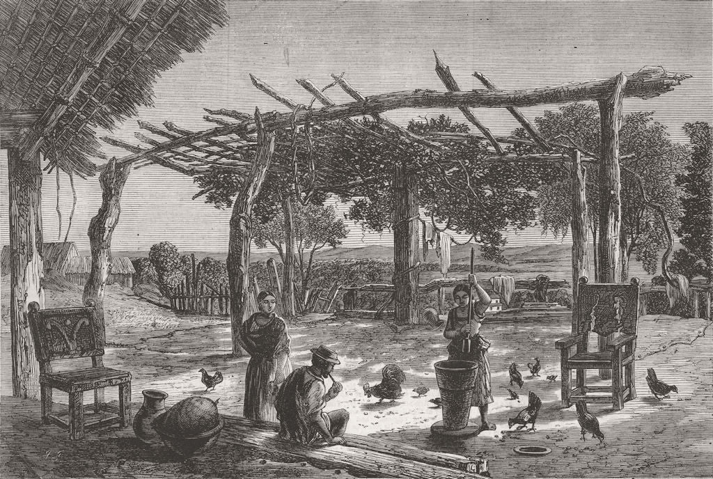 PARAGUAY. War of Triple Alliance. Rancho, Araguay  1865 old antique print